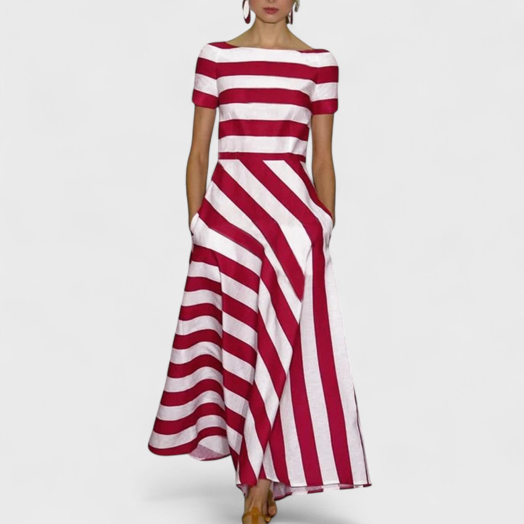 Nicole | Käsintehty Raidallinen Pitkä Mekko